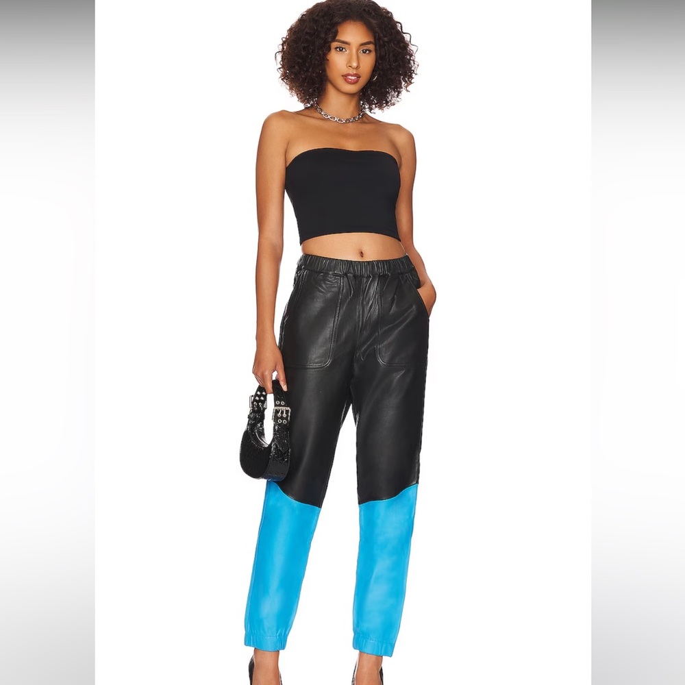 One Teaspoon Stand By Leather Track Pants in Black and Blue